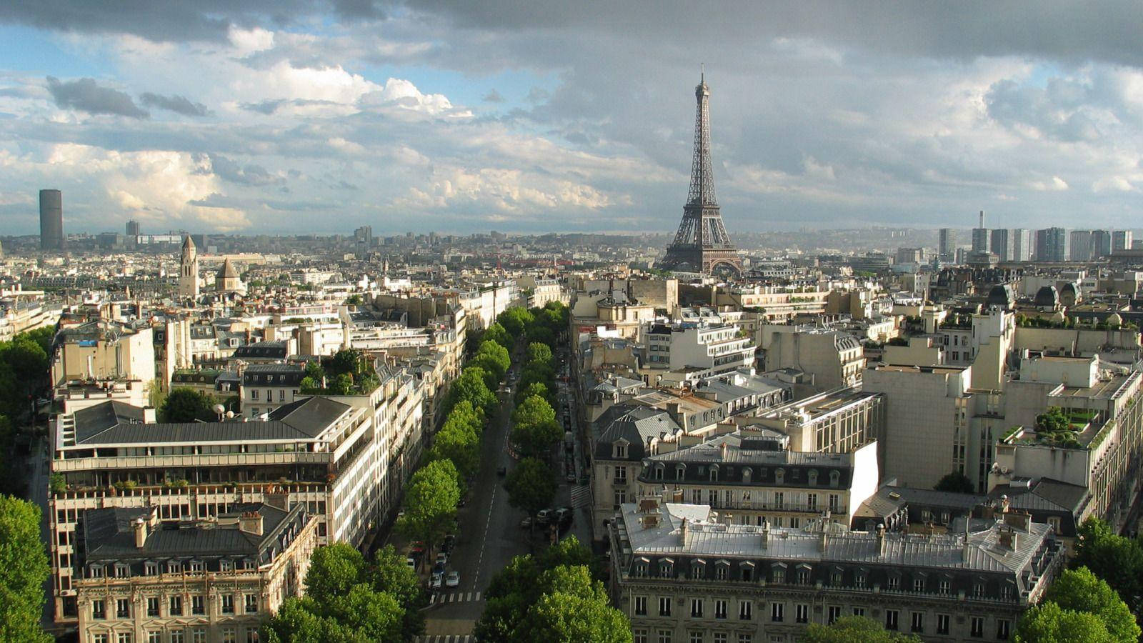 Paris Eiffel Tower Cloudy Sky Background