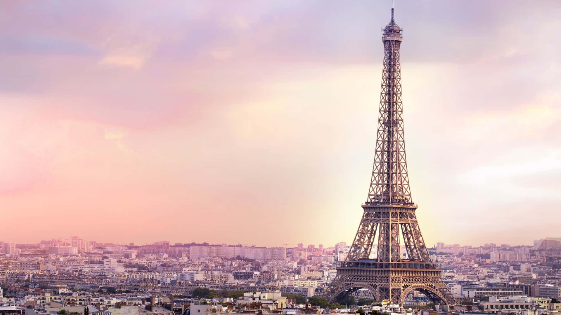 Paris Eiffel Tower Sunset Skyline Background