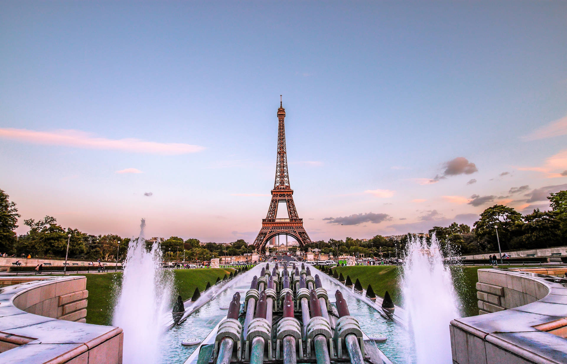 Paris Fountain Of Warsaw Trocadéro Gardens Background