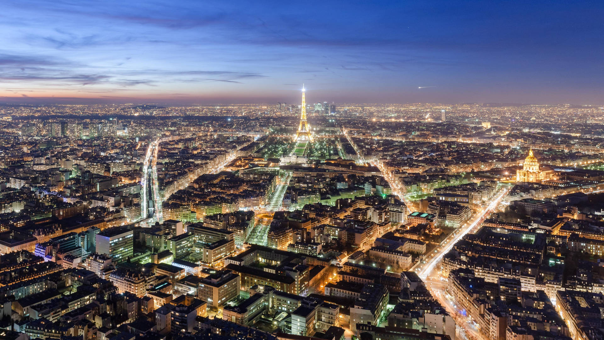 Paris Nighttime Aerial City View