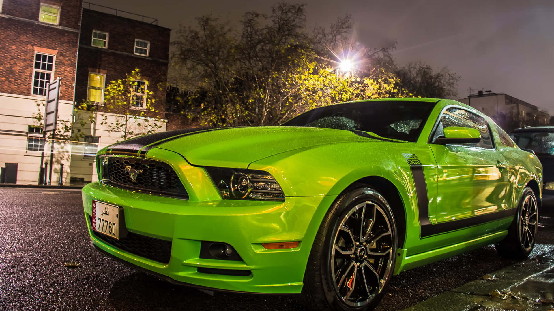 Parked Apple Green Mustang Live Car Background