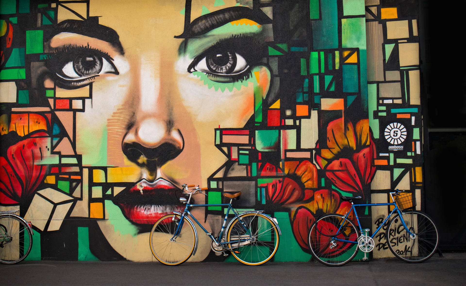 Parked Bicycles On Mural