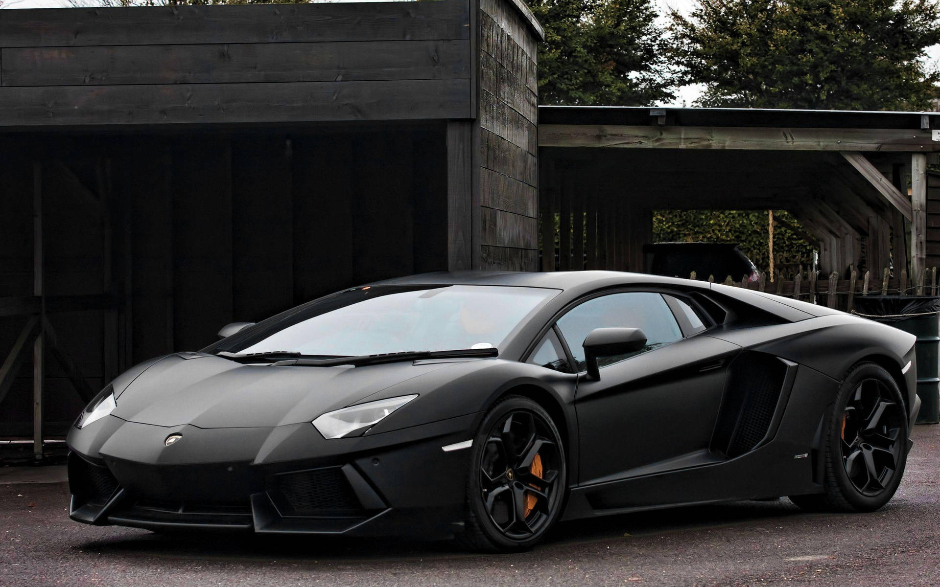 Parked Black Lamborghini Background