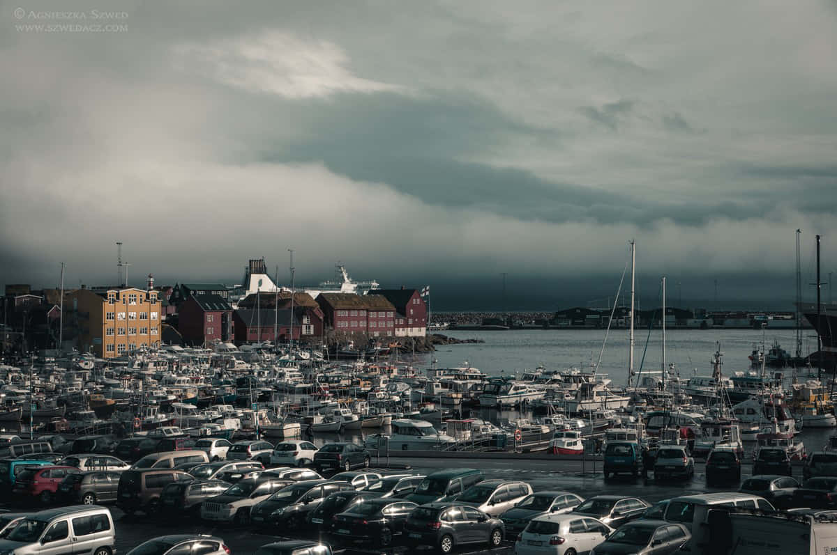 Parked Cars In Thorshavn Background