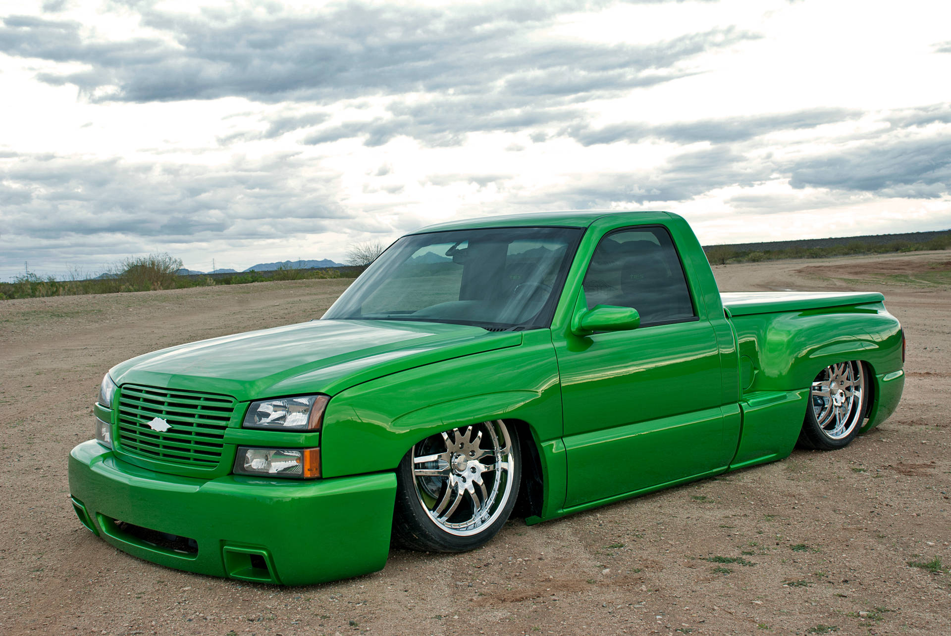Parked Green Dropped Truck