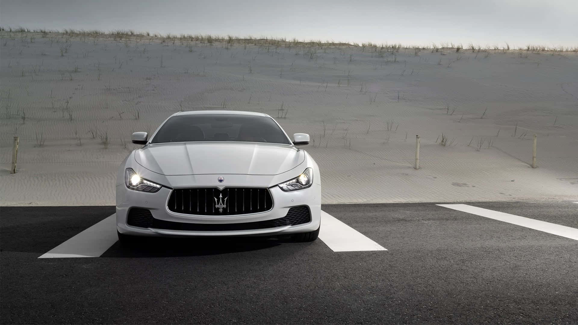 Parked White Maserati 4k Background