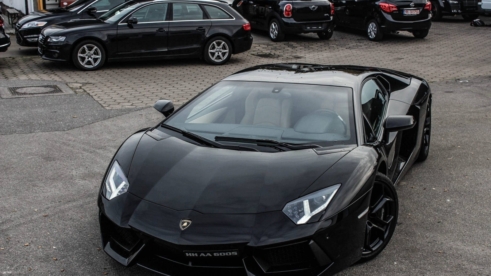 Parking Lot Black Lamborghini Background