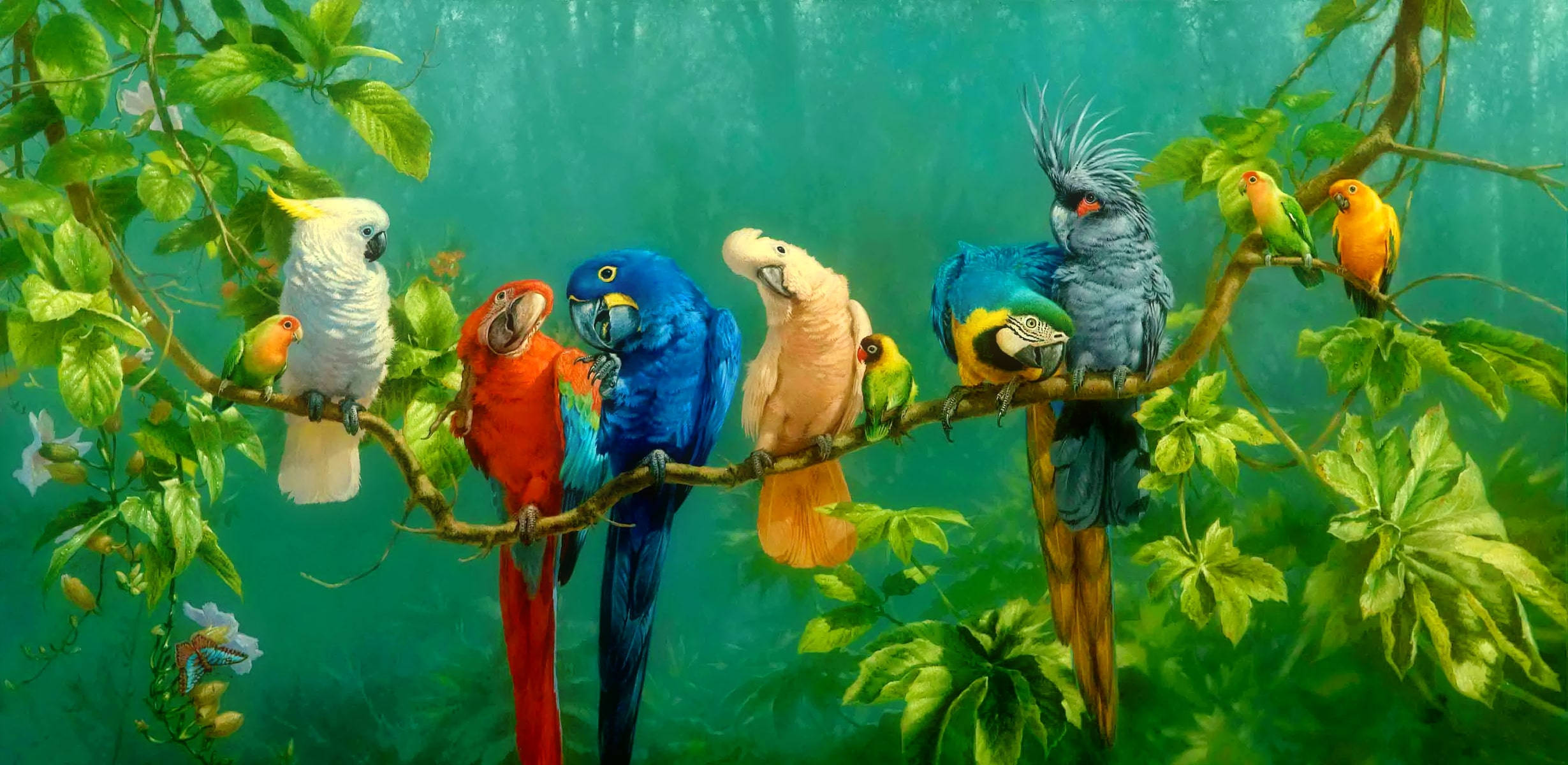 Parrots In The Forest Painting Background