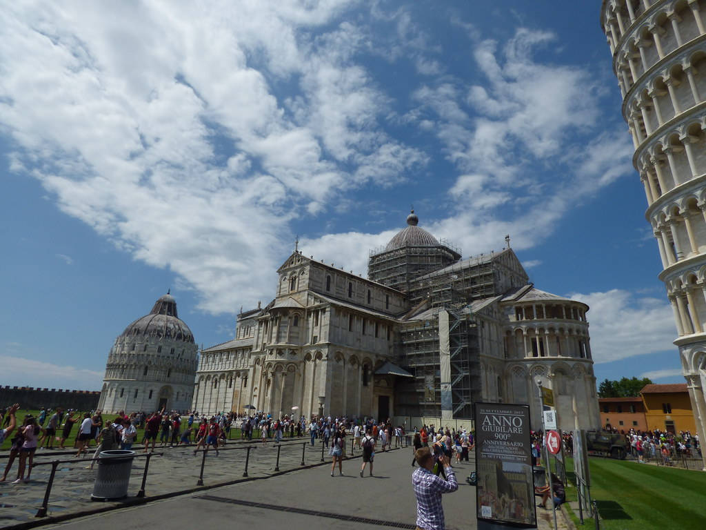 Part Of Leaning Tower Of Pisa In Corner Background