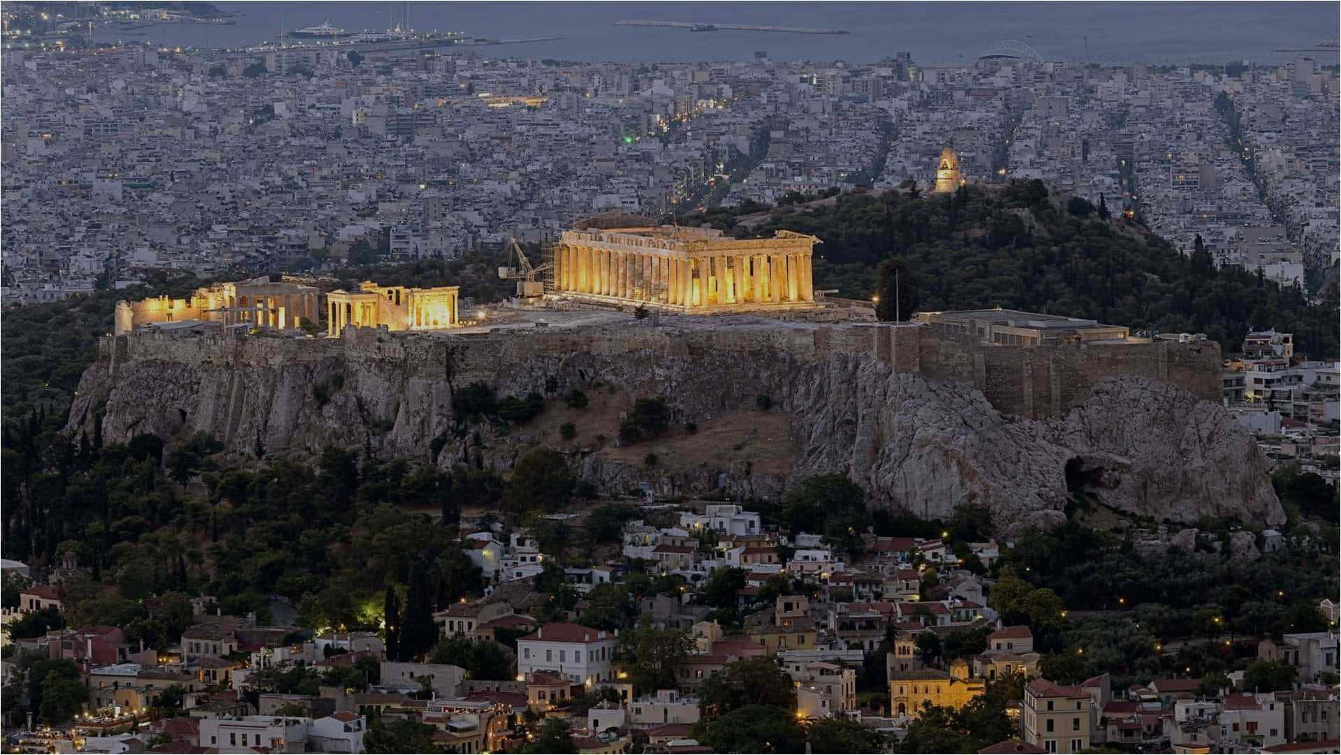 Parthenon At The Acropolis On Barren Rock Background