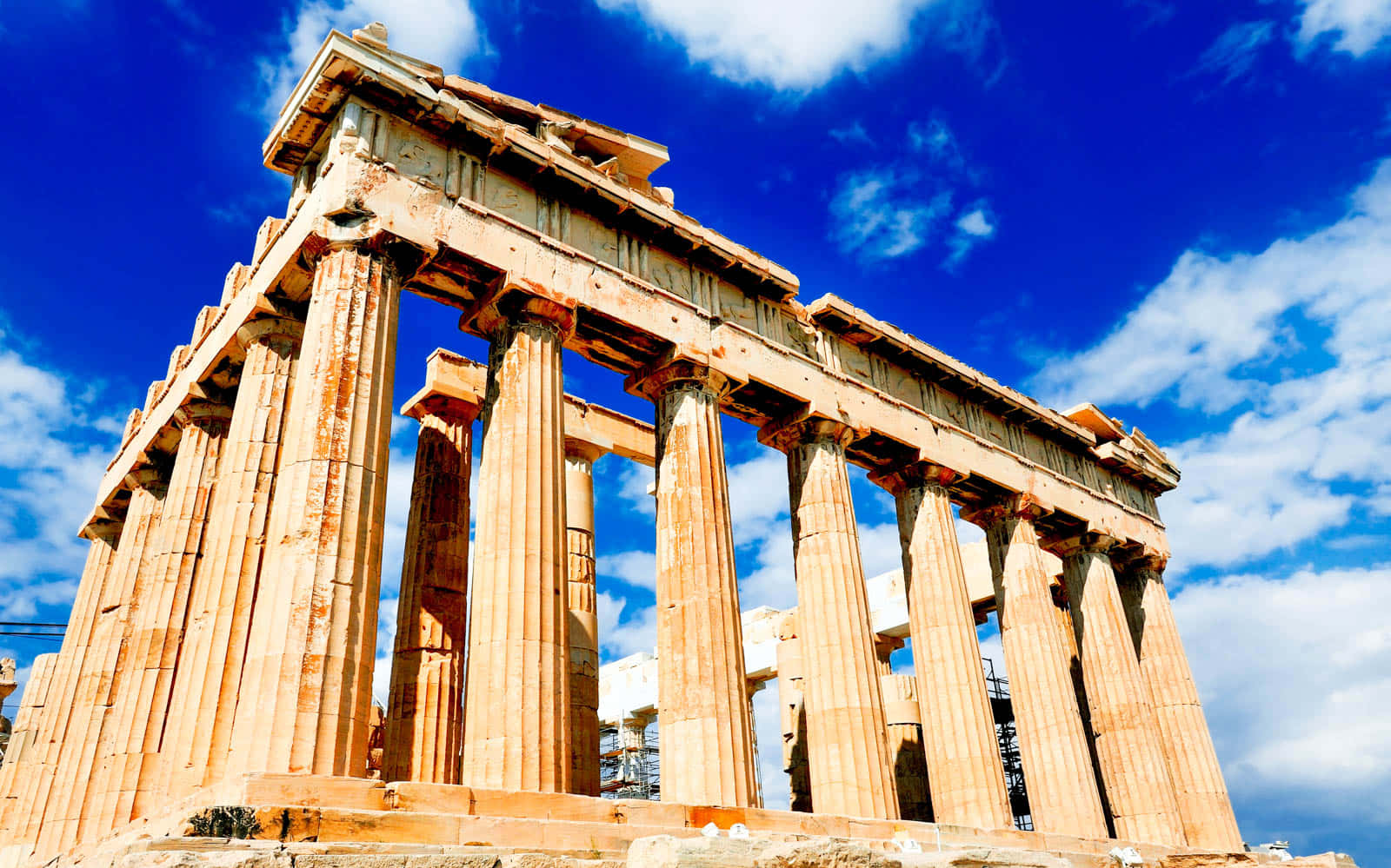 Parthenon Built On The Acropolis Blue Sky Background