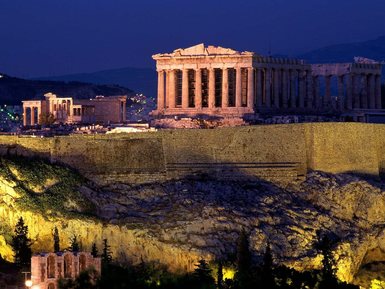 Parthenon During The Night Athenian Acropolis Background