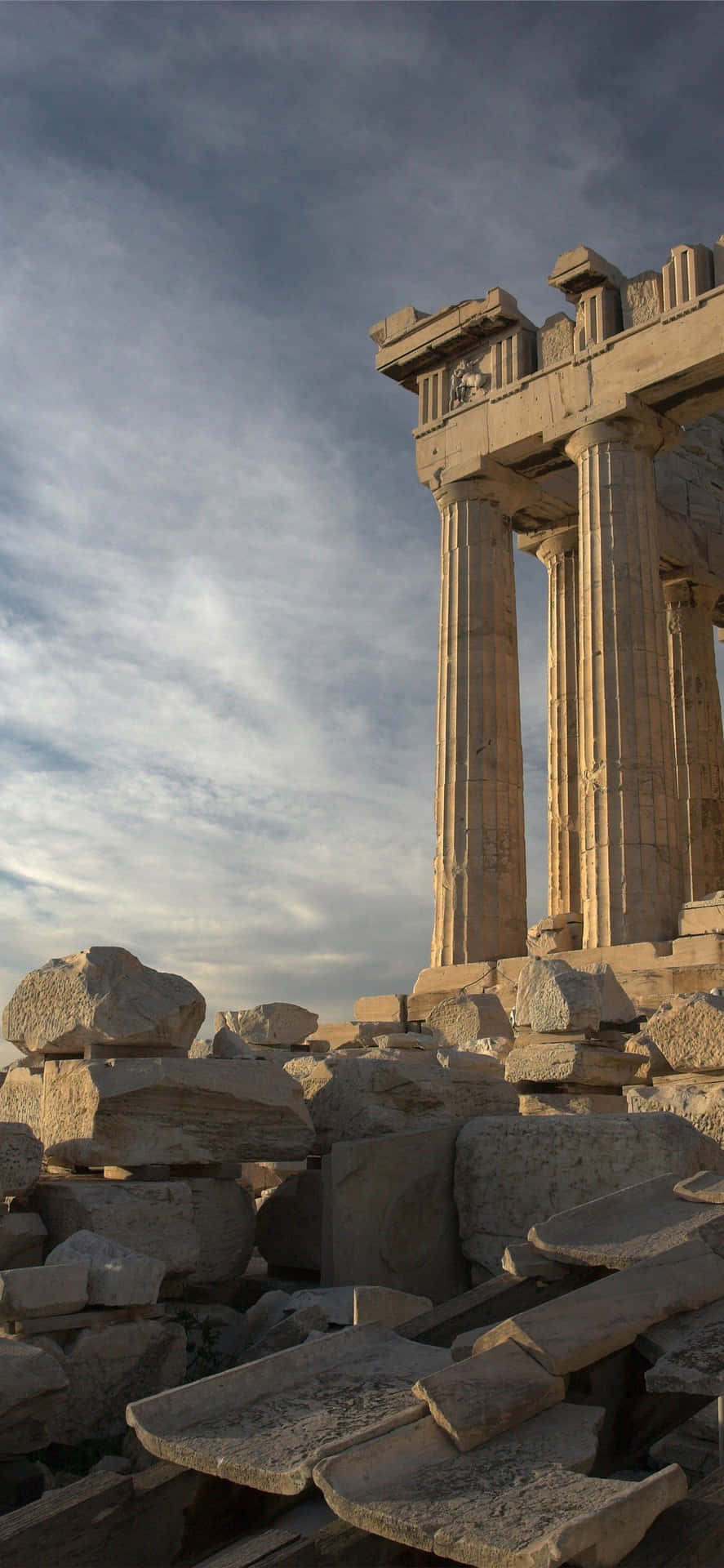 Parthenon Rubble And Remains In Acropolis Background