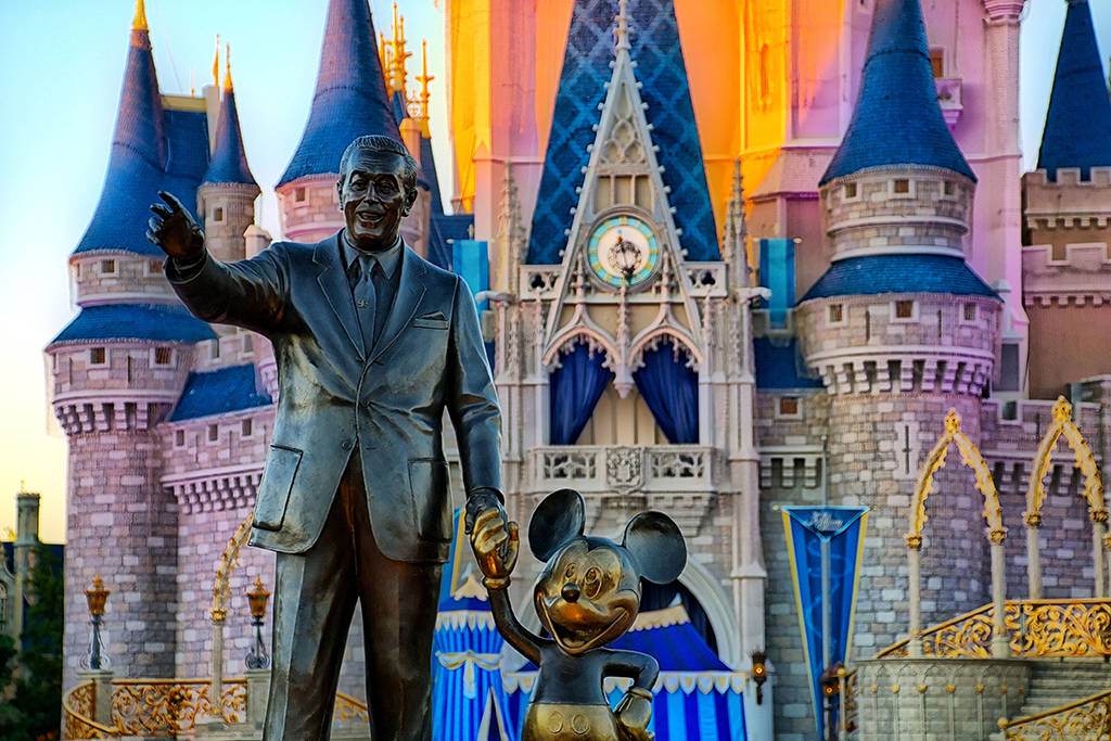 Partners Statue And Disneyworld Castle Background