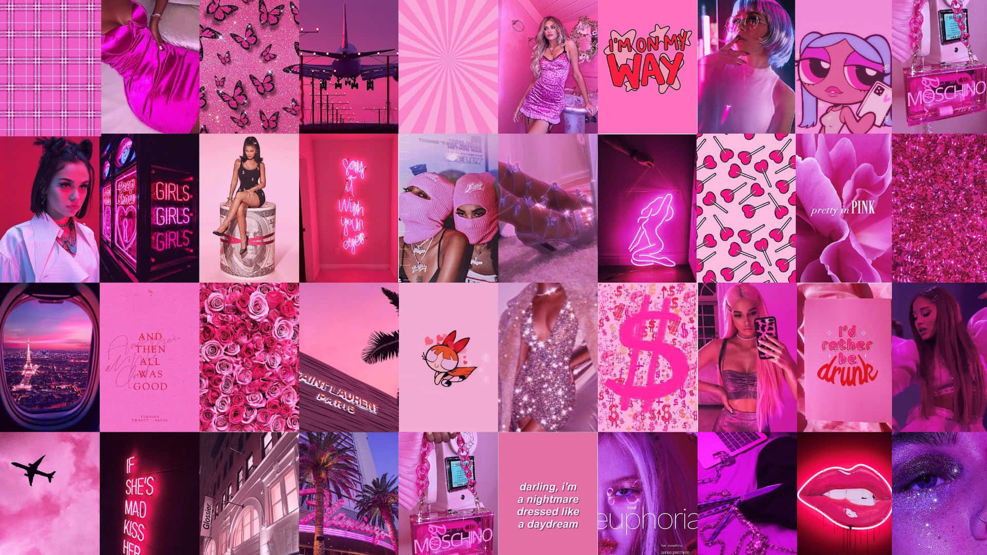 Party Pink Aesthetic Collage Desktop Background