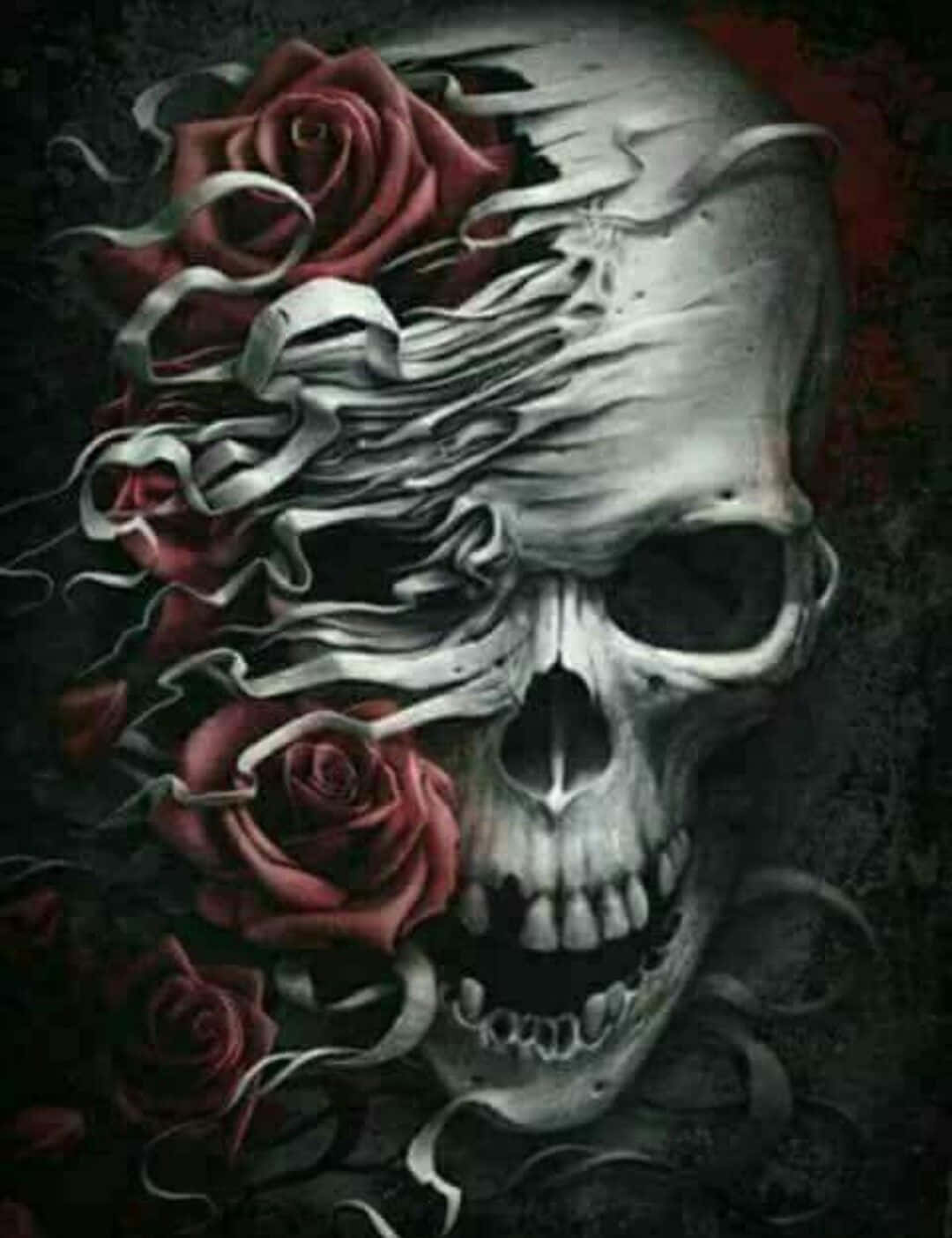 Passionate Embrace Of Love Skulls And Roses Background