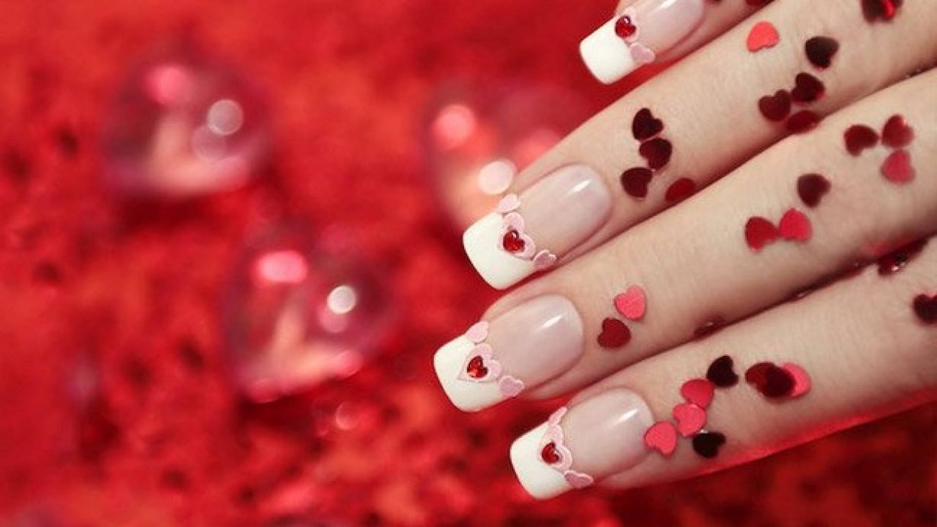 Passionate Red Heart Glittery Nails Background