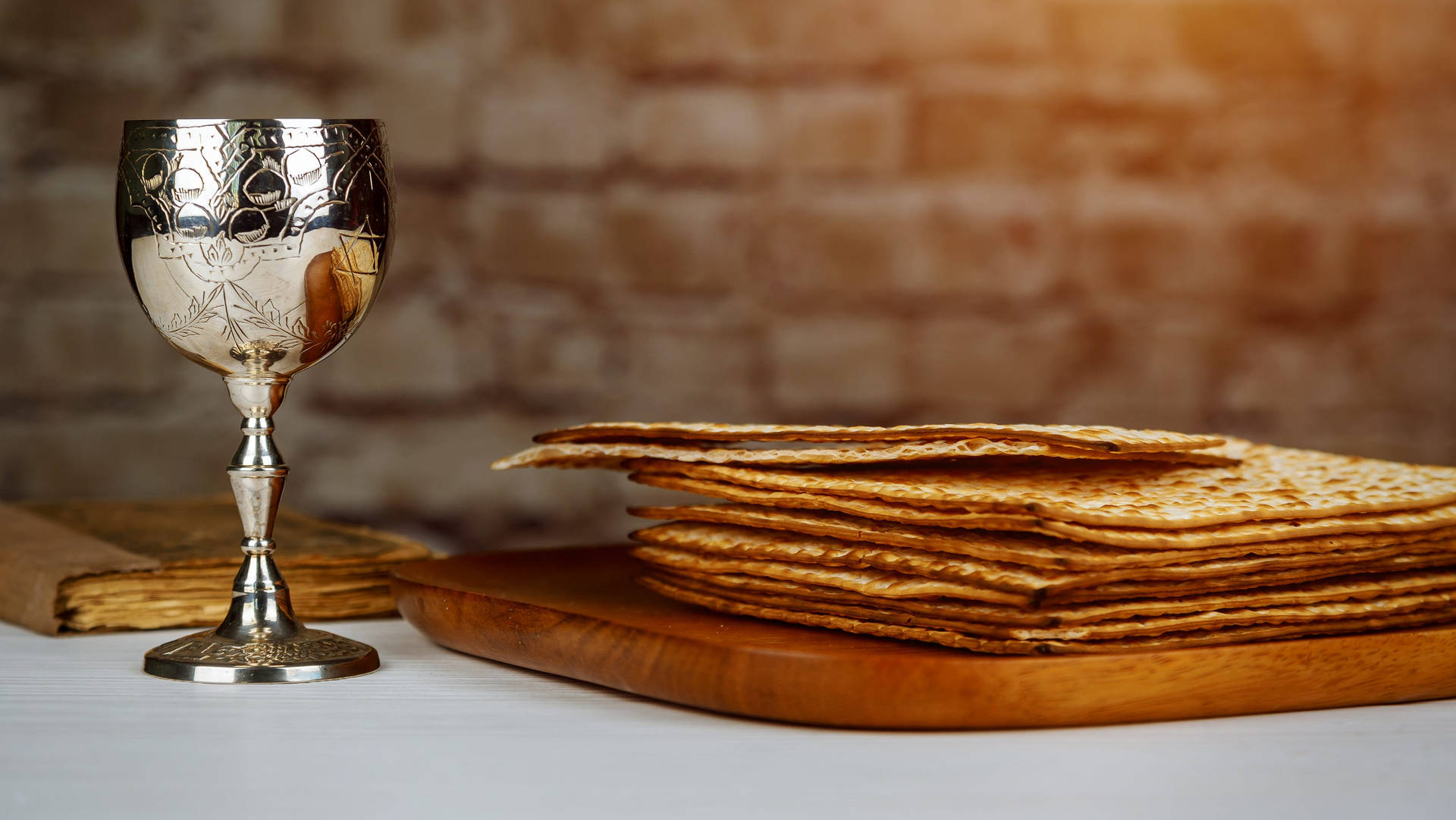 Passover Goblet And Matzah Background