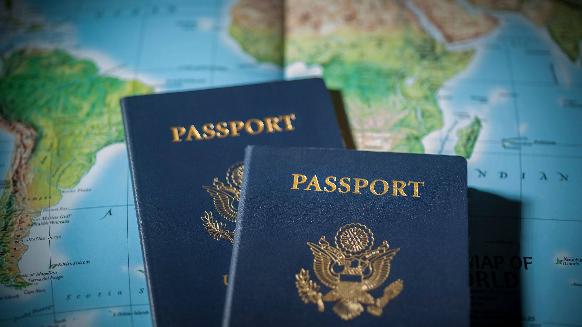 Passport On World Map Vignette Background