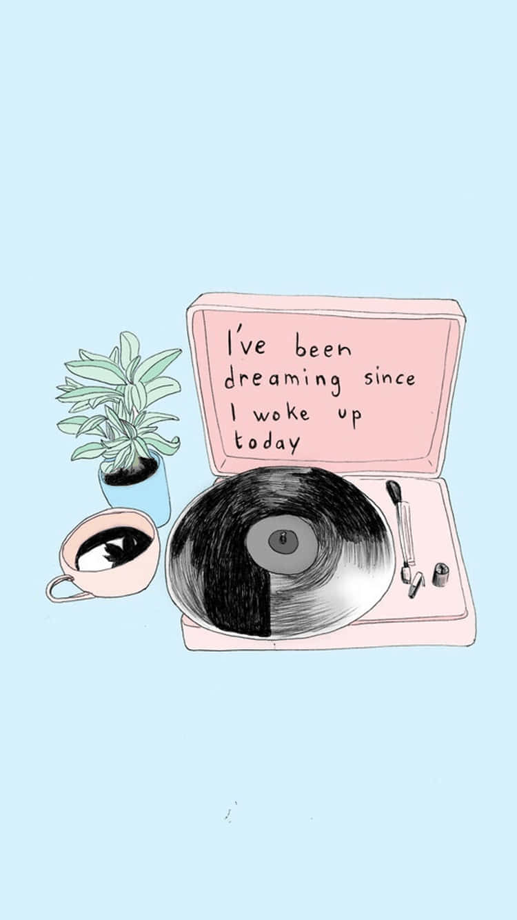 Pastel Aesthetic Anime Turntable With A Vinyl Record Background