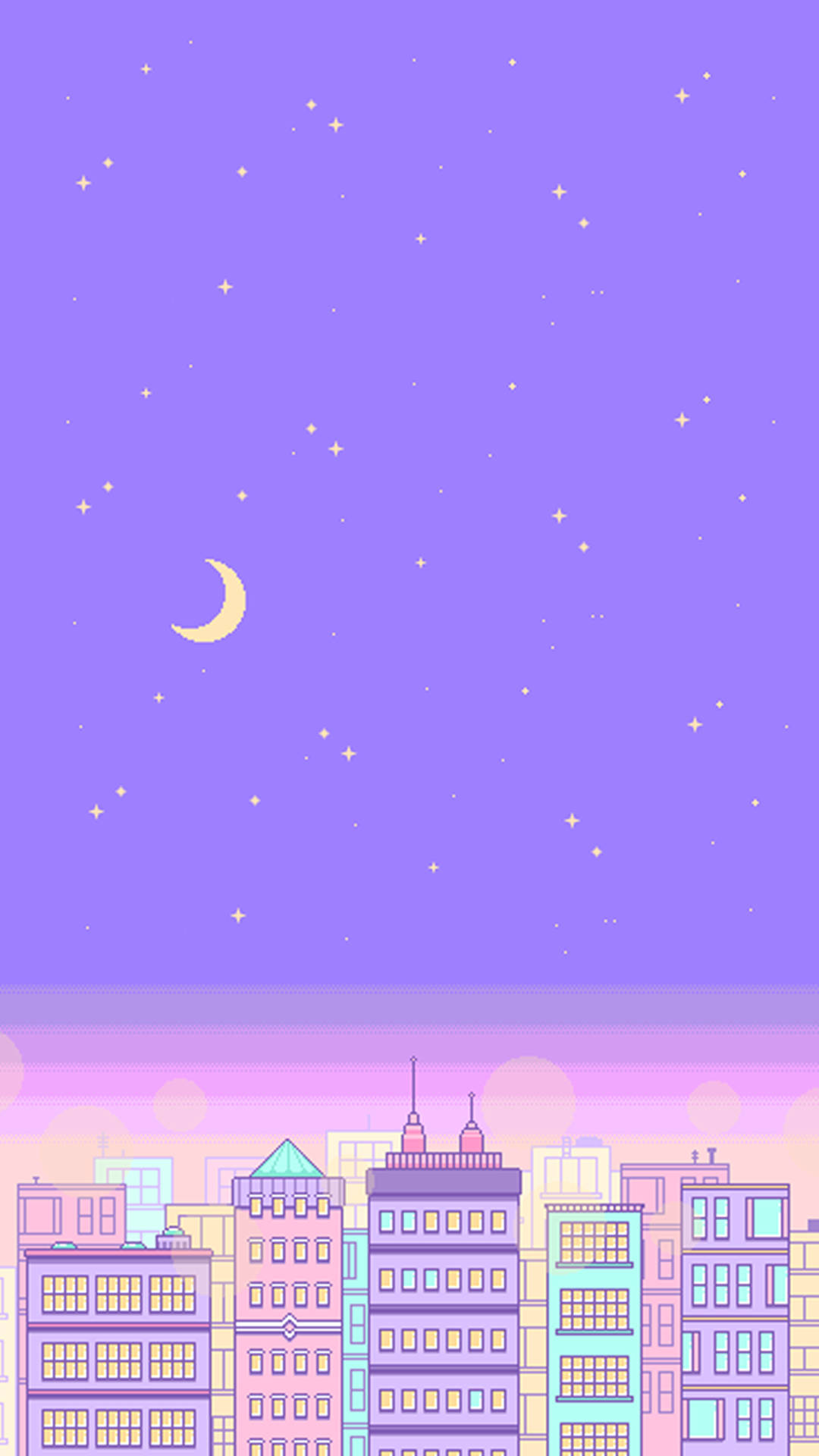 Pastel Aesthetic City Skyline At Night Background