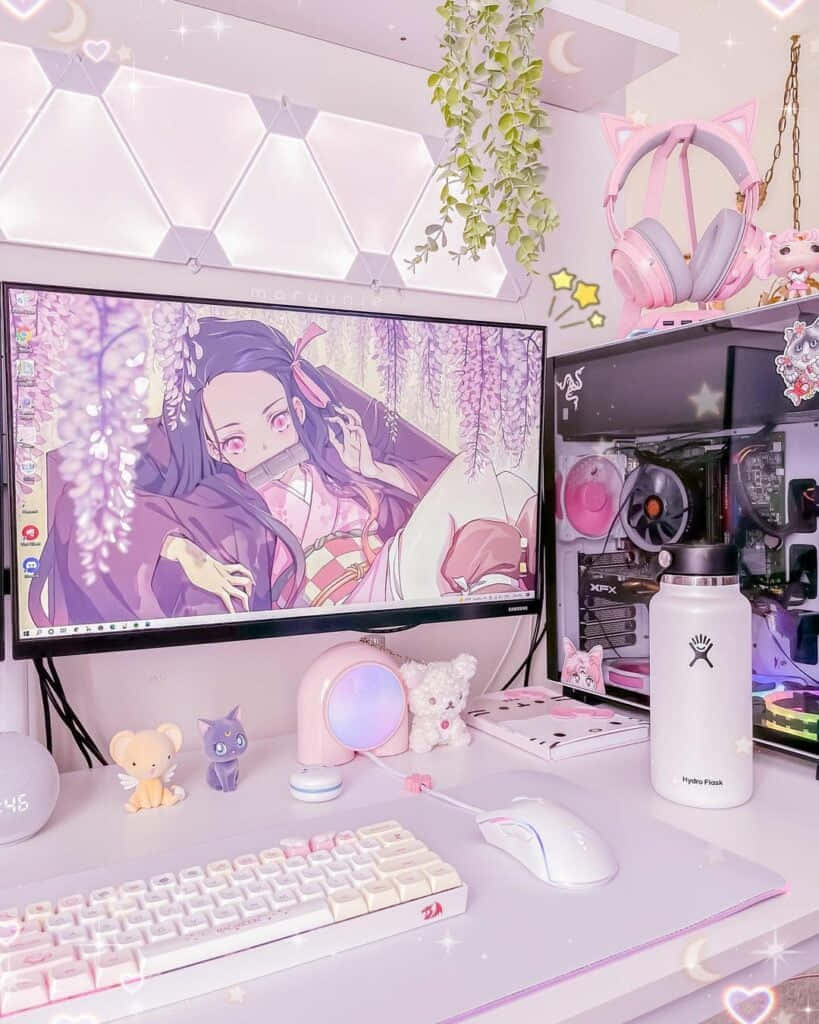 Pastel Anime Gamer Setup Background