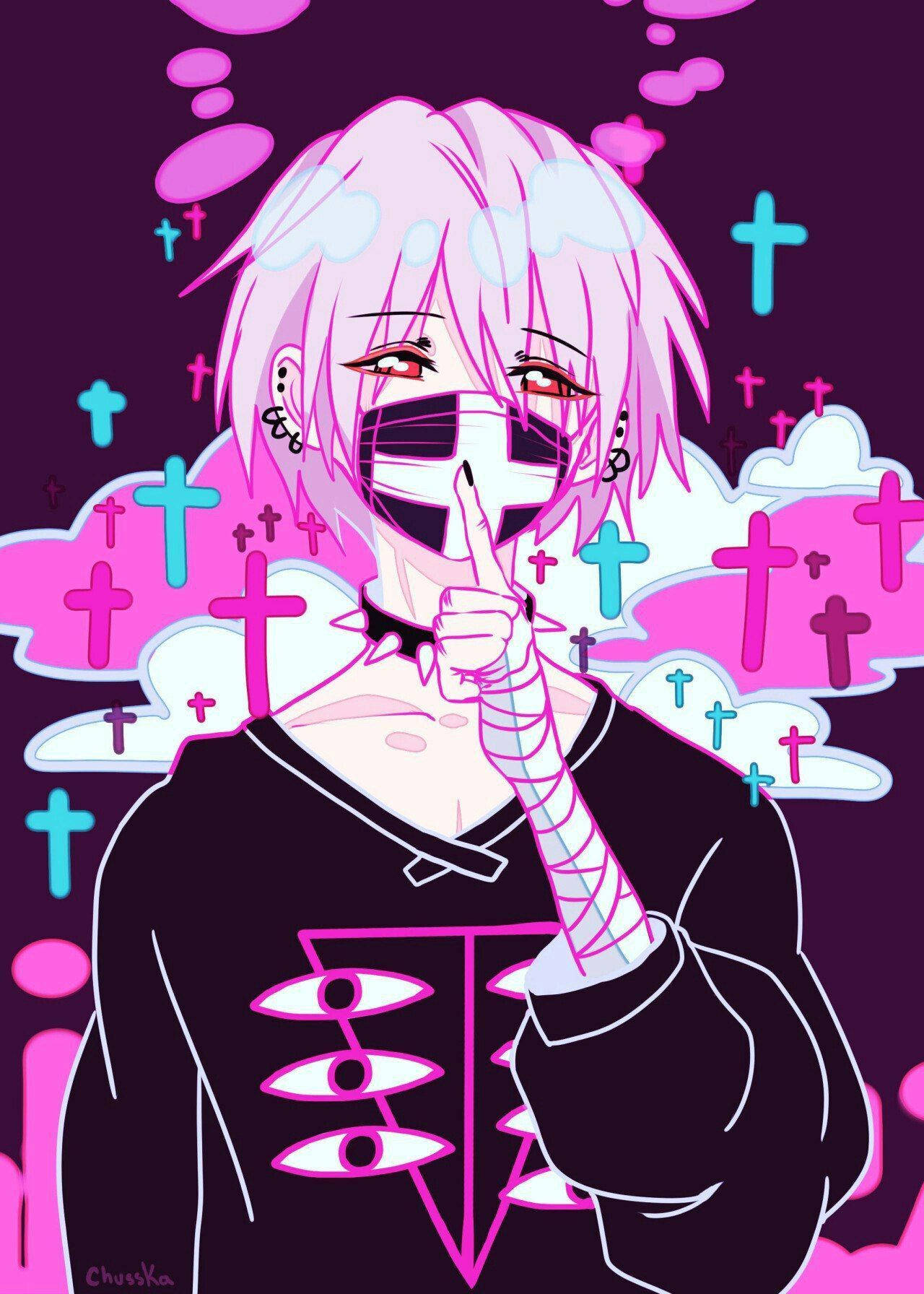 Pastel Anime Goth Boy Pfp Background