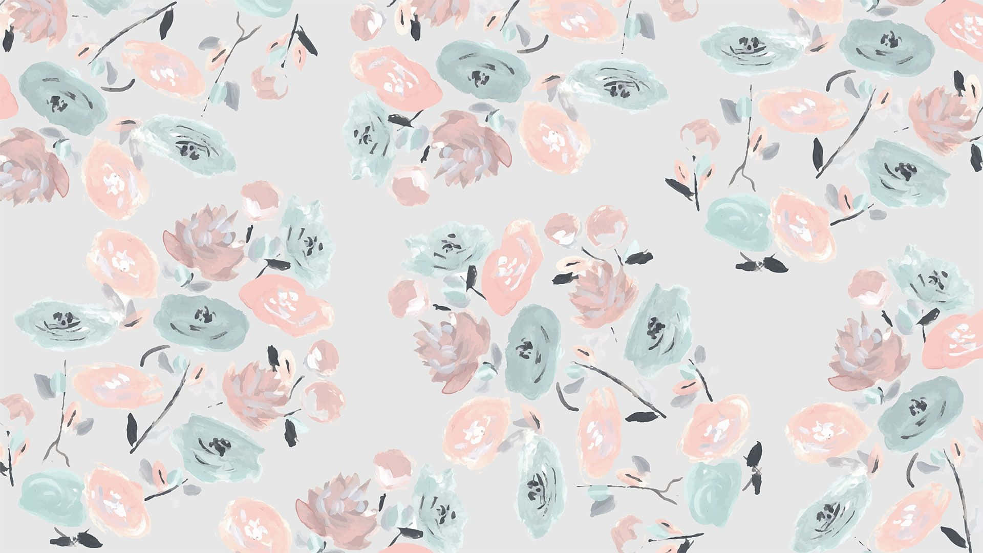 Pastel Blue And Pink Cute Floral Landscape Background