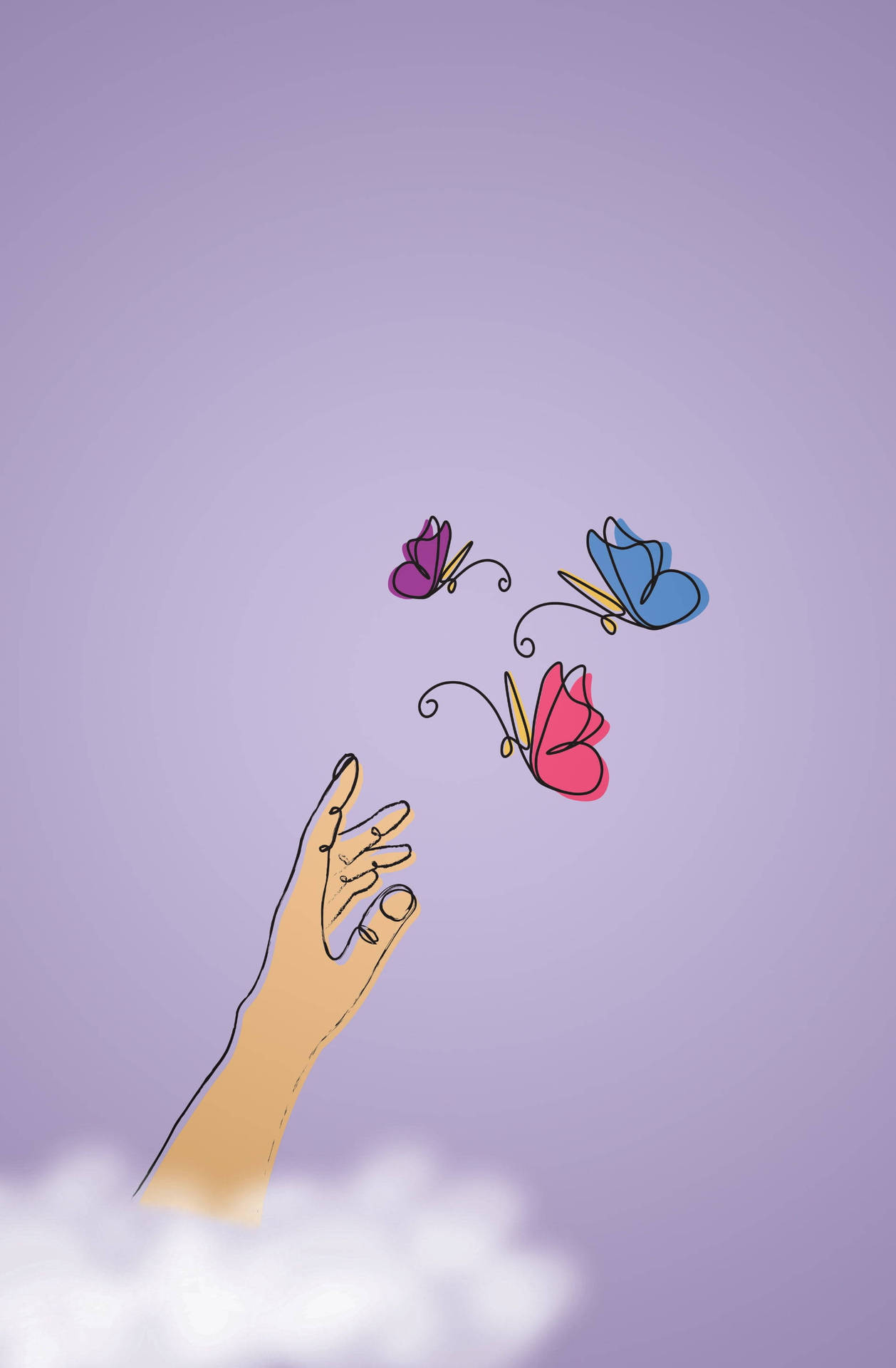 Pastel Butterflies In Violet Background Background