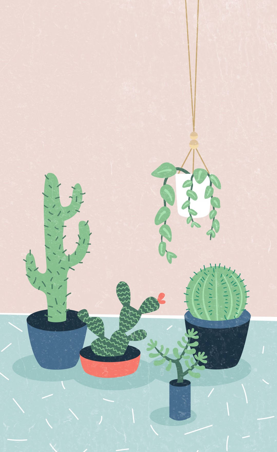 Pastel Cactus Cartoon Mini Garden Mobile Background