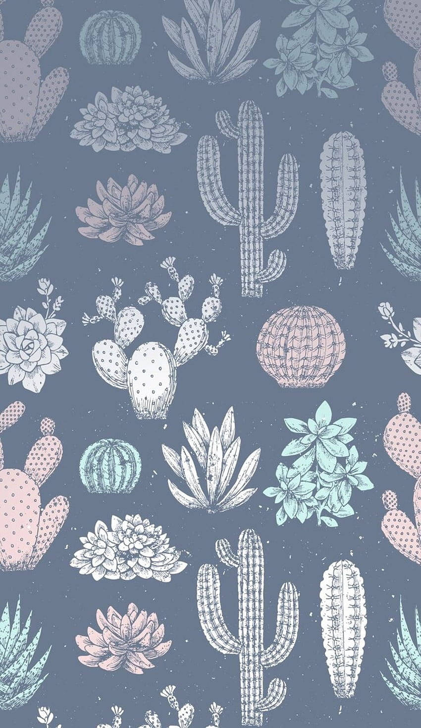 Pastel Cactus Dark Portrait Pattern Background