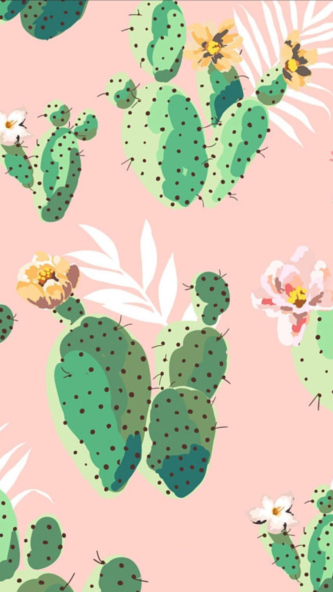 Pastel Cactus Leaf On Pink Canvas Mobile Background