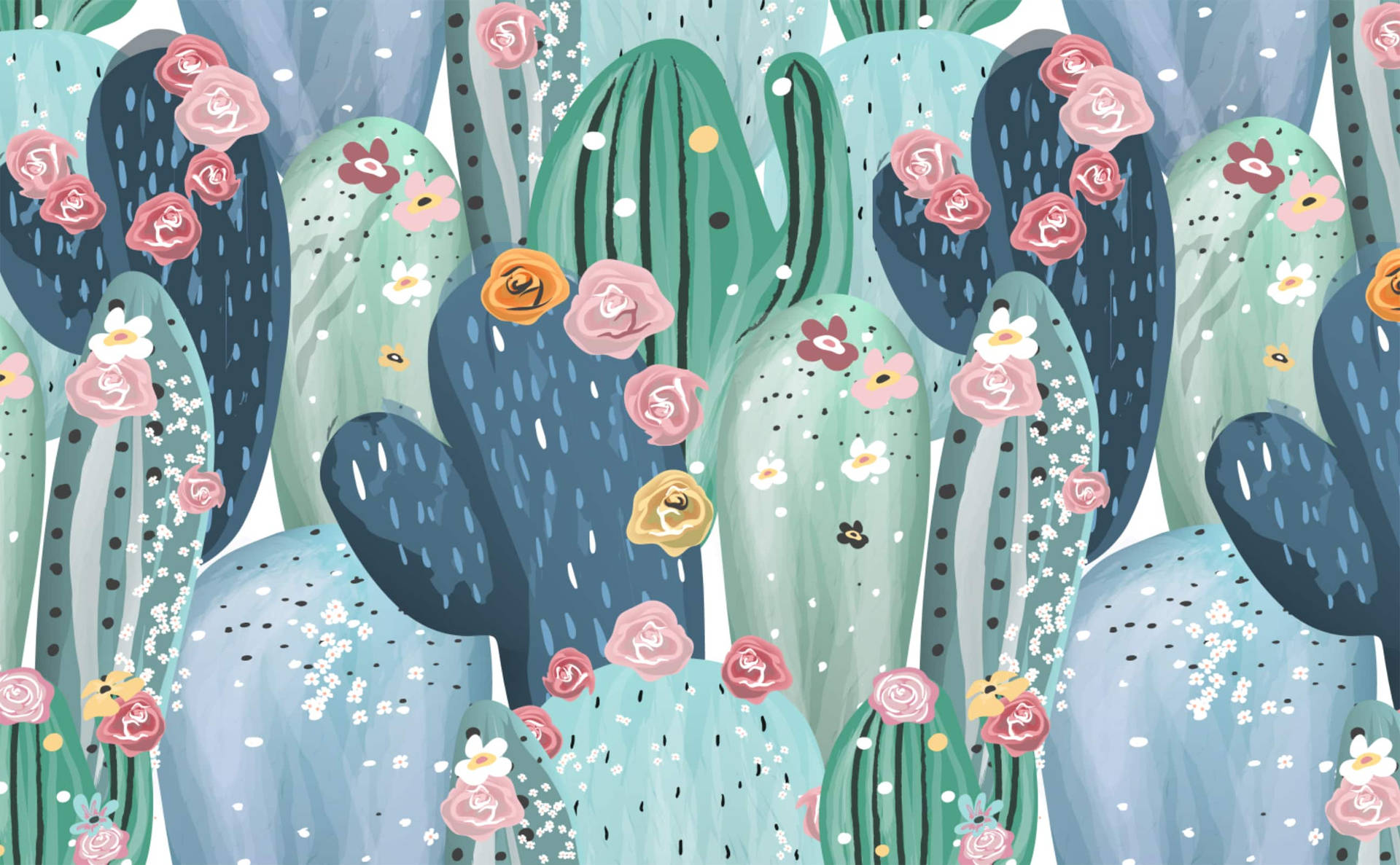 Pastel Cactus Painting Wall Art Desktop Background