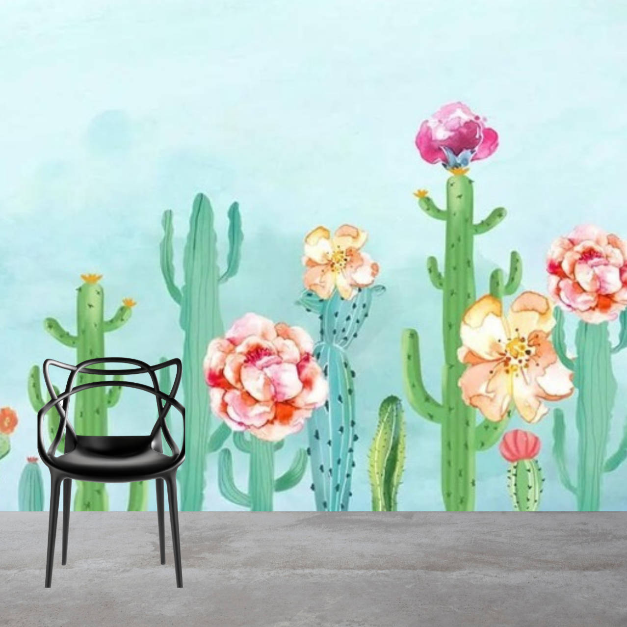 Pastel Cactus Wall Art Painting Design Background