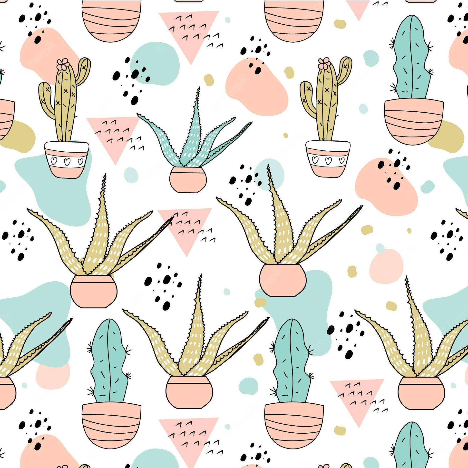 Pastel Color Cactus Pattern Background