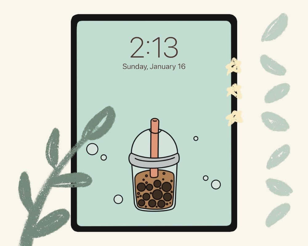 Pastel Cute Boba In Lock Screen Background