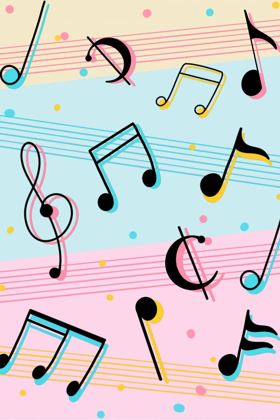 Pastel Cute Music Symbol Doodle Background