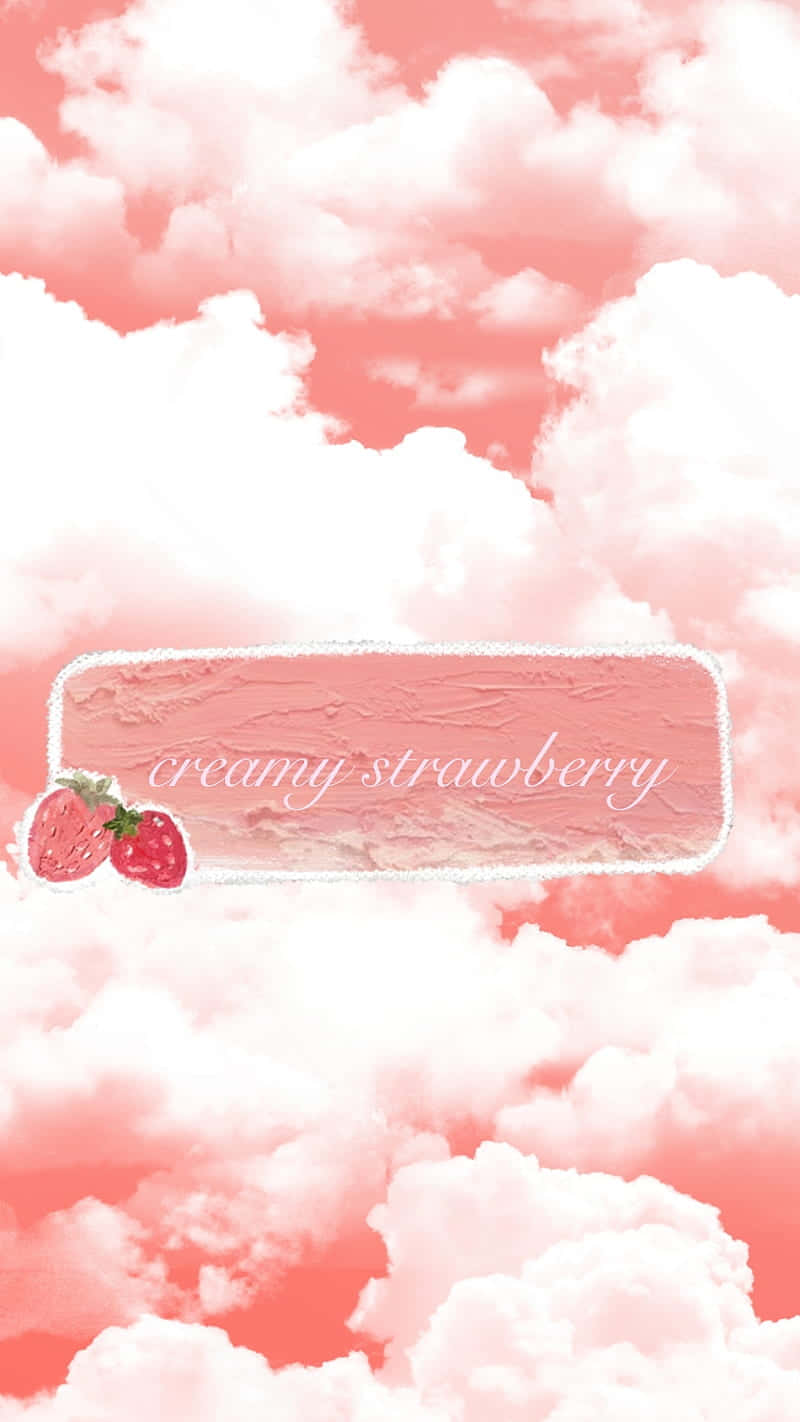 Pastel Cute Strawberry With Cloud Background