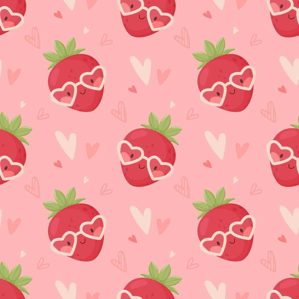 Pastel Cute Strawberry With Heart Glasses