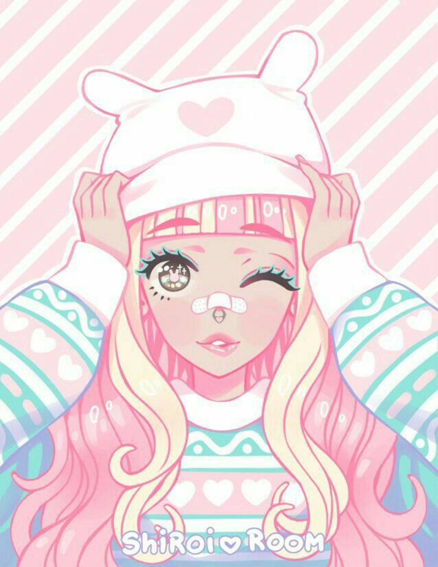 Pastel Cute Winking Girl Background