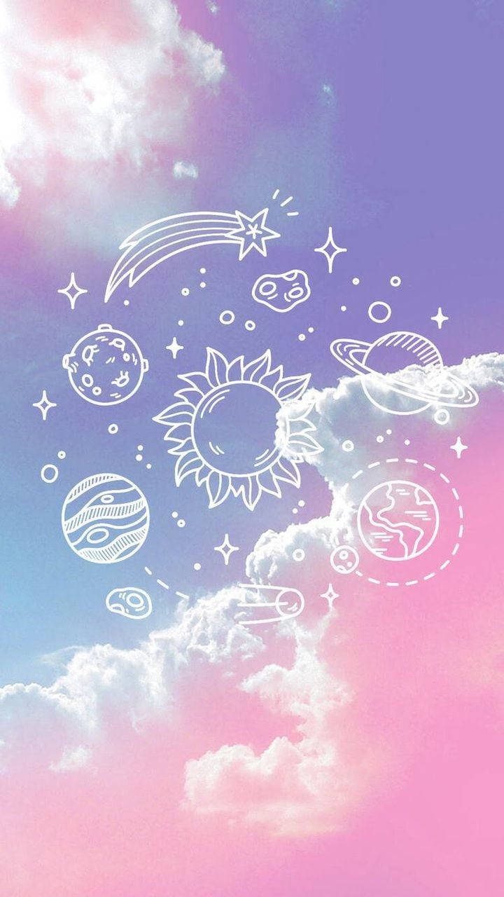 Pastel Galaxy Doodle Background