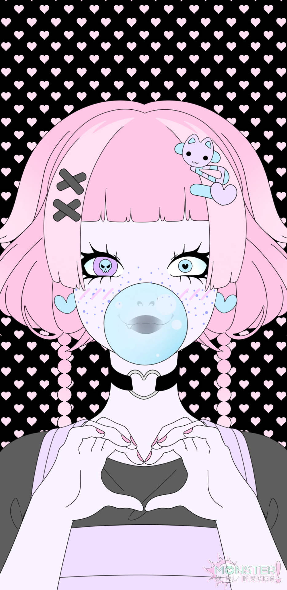 Pastel Goth Girl With Bubblegum Background