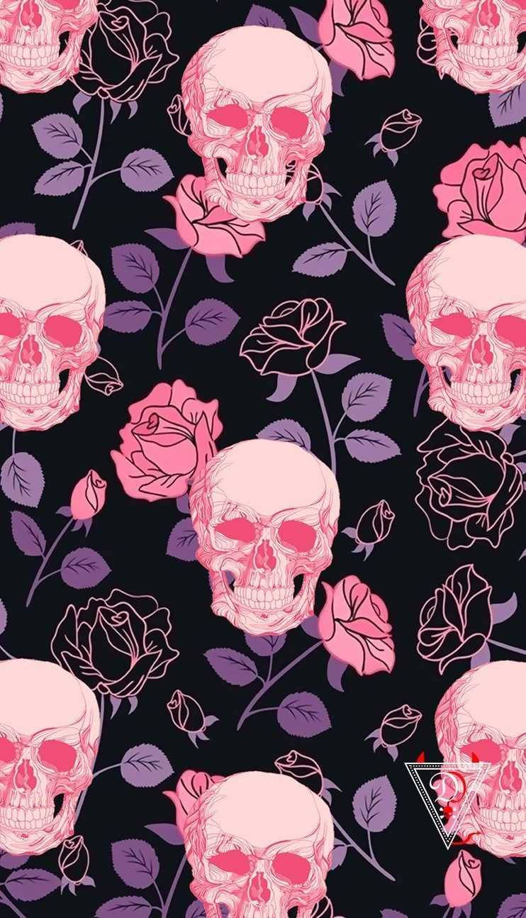 Pastel Goth Skulls And Roses Background