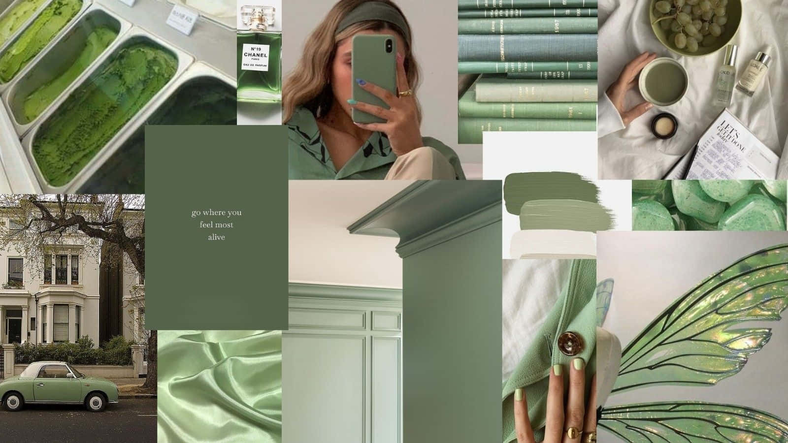 Pastel Green Aesthetic Desktop Photo Collage Background
