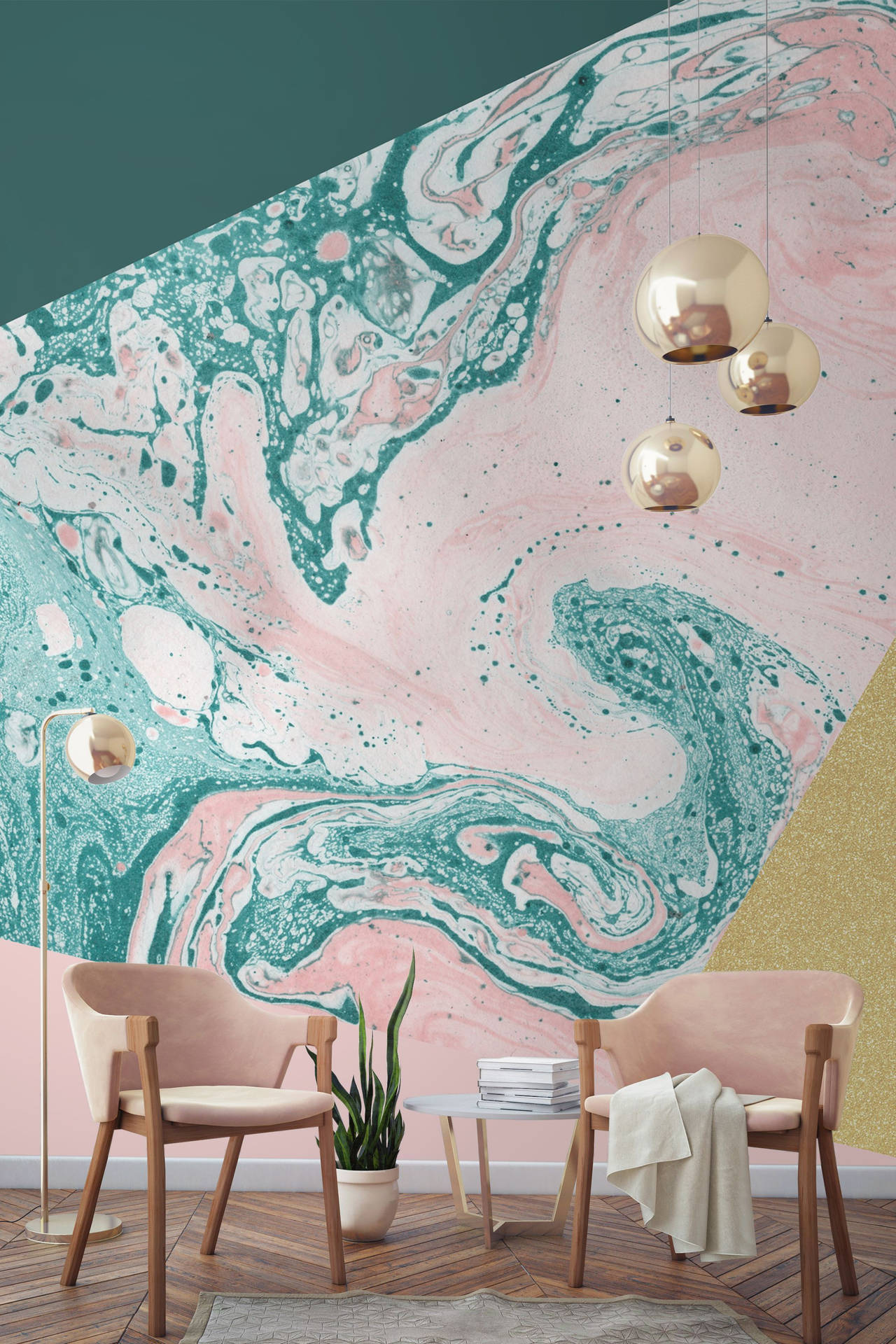 Pastel Green And Pink Marble Wall Background