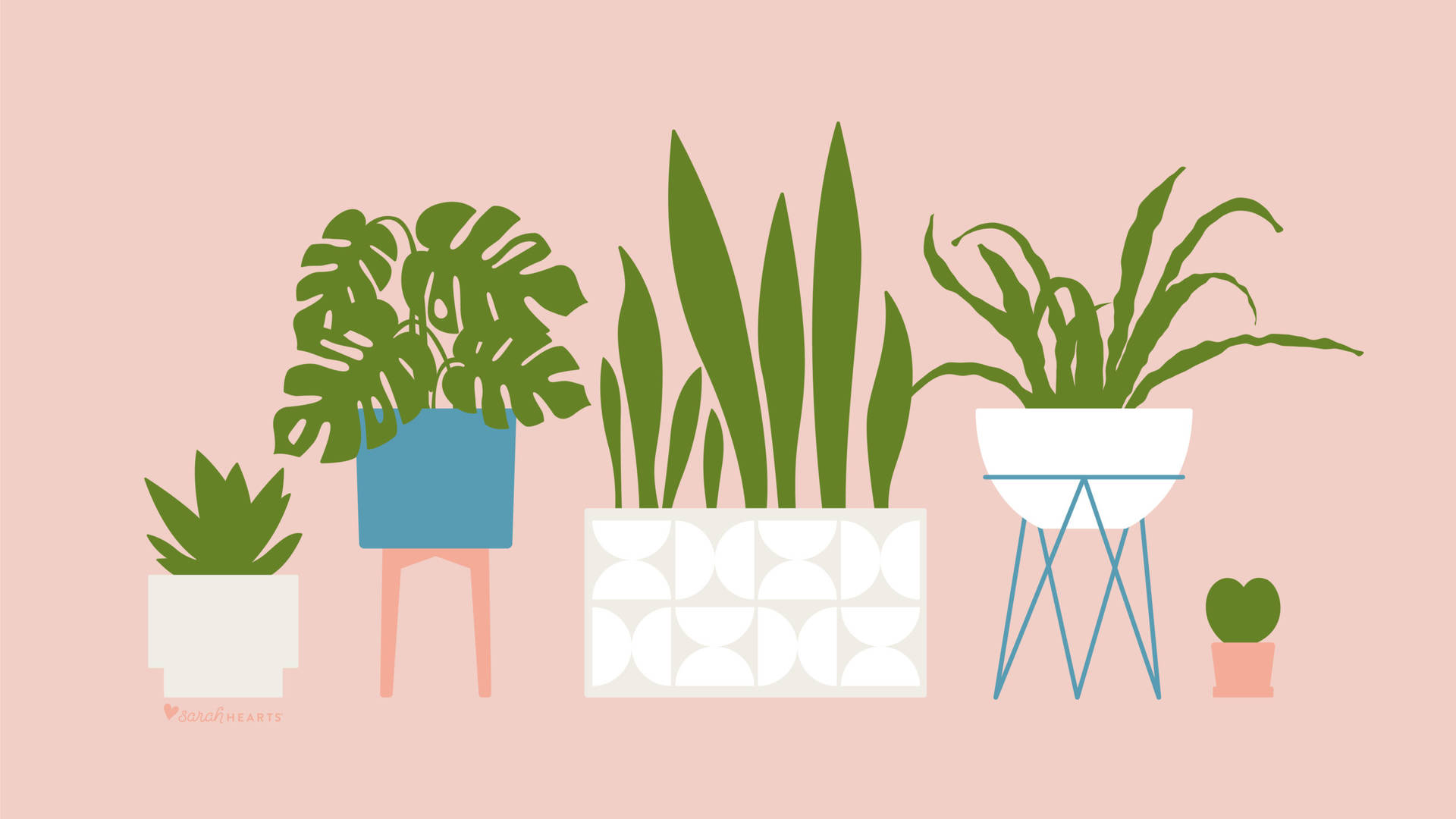 Pastel House Plants Vector Art Background