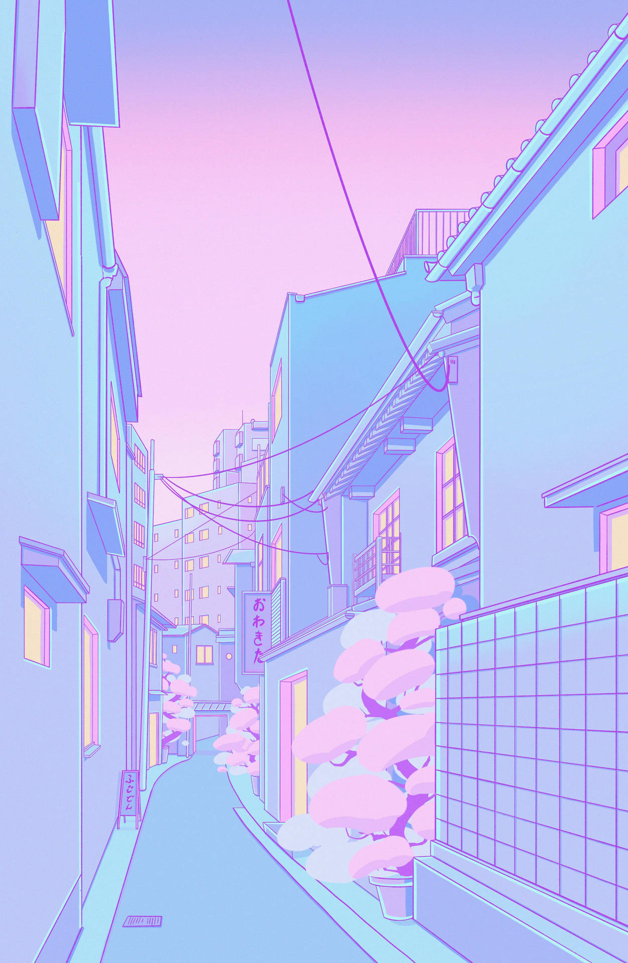 Pastel Japanese Aesthetic Empty Alleyway Background