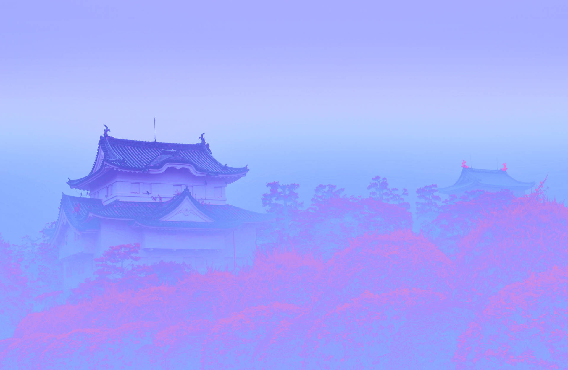 Pastel Japanese Aesthetic Of A Foggy Mansion Background