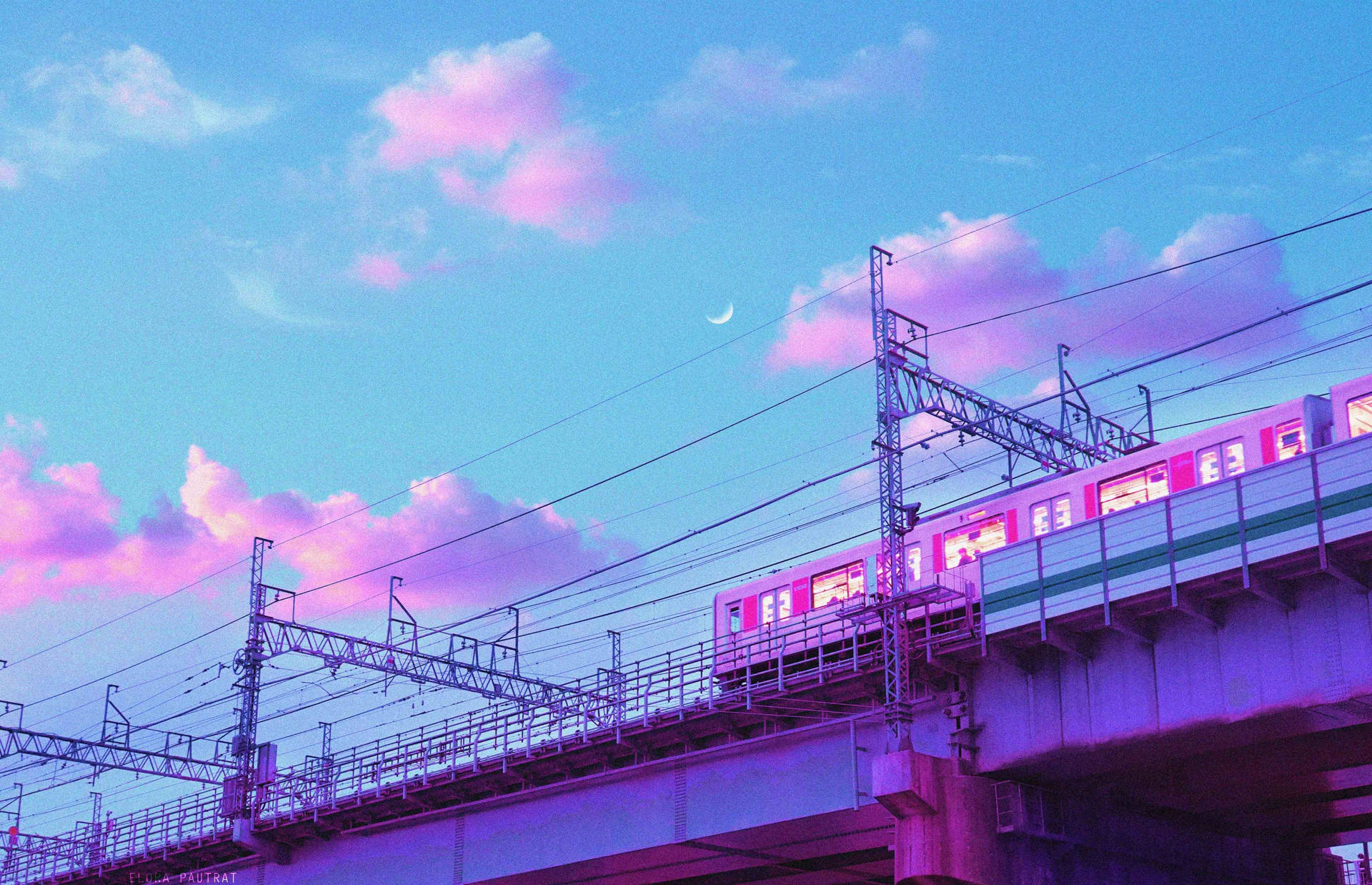 Pastel Japanese Aesthetic Of A Passing Train Background