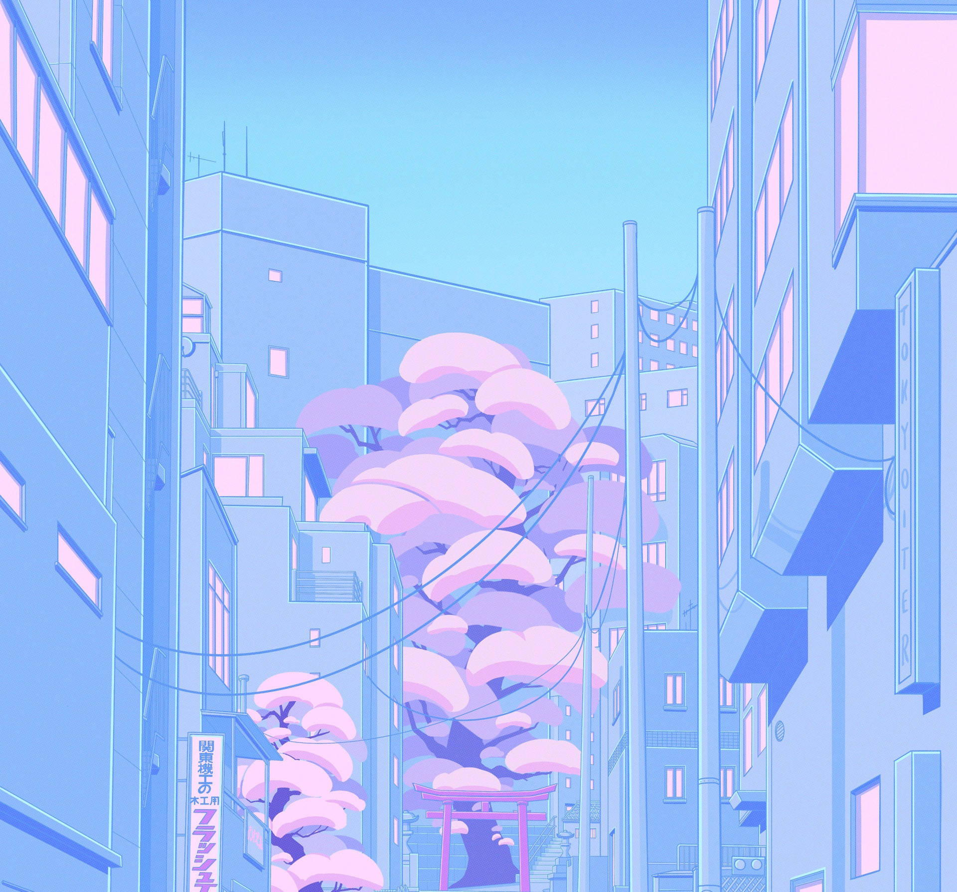 Pastel Japanese Aesthetic Of Cityscapes Artwork Background